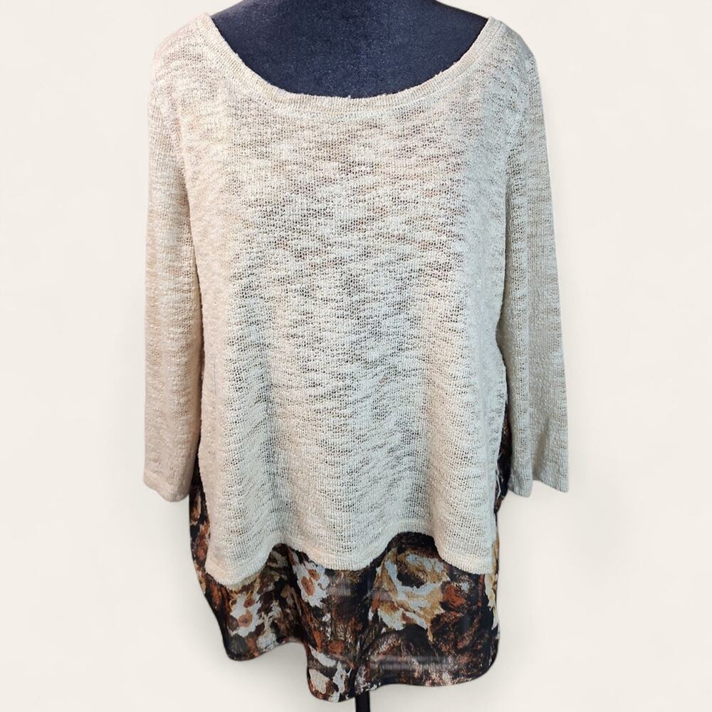 AVA JAMES | Cottagecore Neutral Cream and Brown Women's Floral Blouse | XL